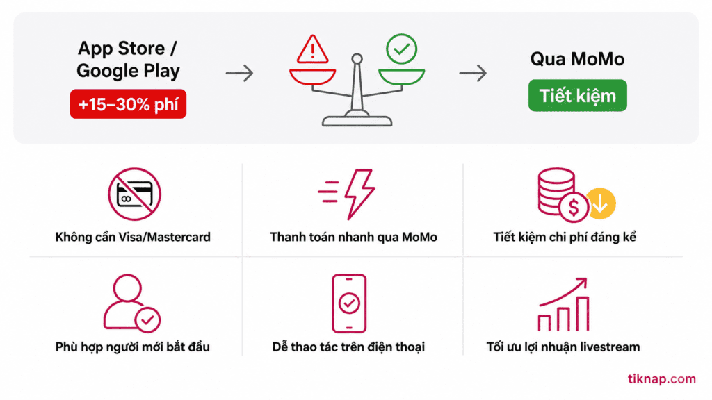 So sánh giữa nạp trực tiếp trong app và qua momo