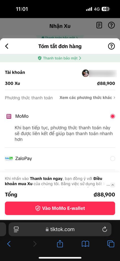 Bước 3 Chọn phương thức thanh toán MoMo